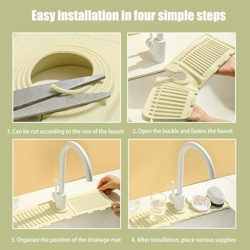 Premium Silicone Kitchen Faucet Mat - Fast Drying Splash Guard (1 Pack, Gray)