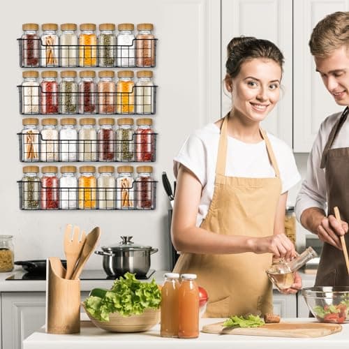 Wall-Mounted Spice Rack Organizer - 2-Pack Storage Shelf for Kitchen Cabinet Doors, Black
