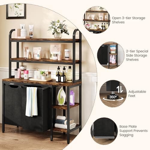 GAOMON 2-Section Laundry Hamper with Shelves & Sorter, Black & Brown