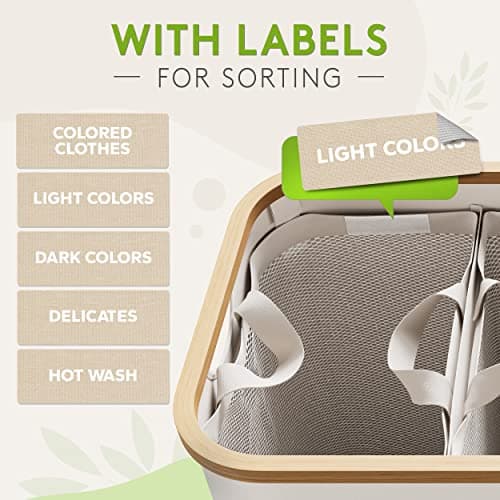EDELFELD - Collapsible Laundry Hamper with Lid and 3 Sections [150L] - Removable Washing Bags - Large Freestanding Hampers for Laundry