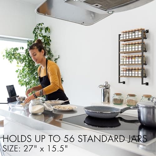 Space Saving Spice Rack Organizer for Wall Mount - Easy Installation for up to 56 Jars - Kitchen Seasoning Organizer