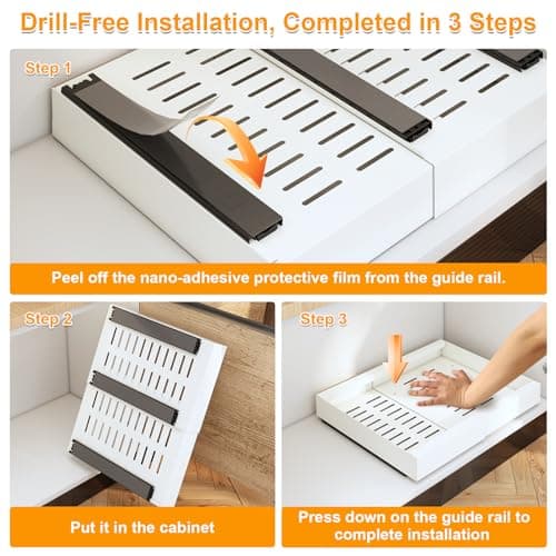 Expandable Pull Out Cabinet Organizer with 3 Rails, White - 1Pc