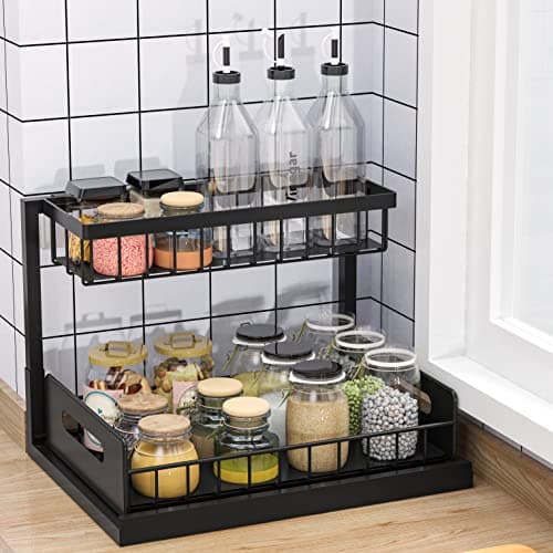 Bukfen 2-Tier Slide Out Under Sink Cabinet Organizer, 2 Pack