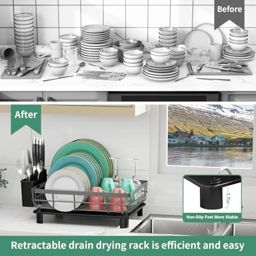 MOUKABAL Large Dish Drying Rack with Removable Holder, Grey/Gray