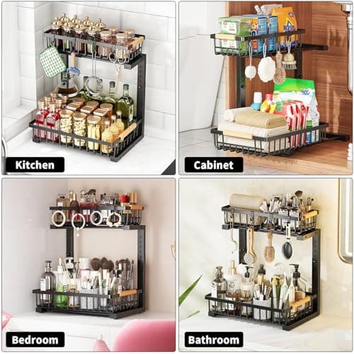 2 sets of adjustable pull-out under-sink organisers for kitchen and bathroom