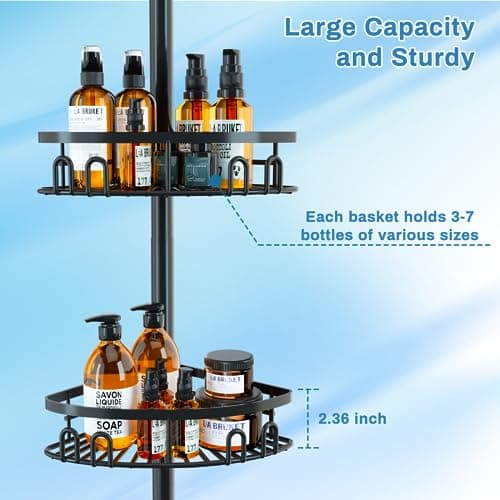 Rustproof Corner Shower Caddy with 4 Large Baskets & Adjustable Shelves (23.6-114.5")