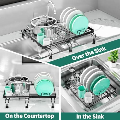 Expandable Dish Drying Rack for Kitchen Sink (Black)