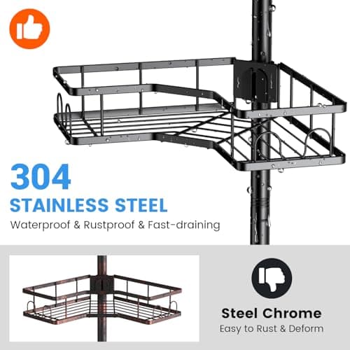 Corner Shower Tension Pole: 4-Tier Rustproof Bathroom Organizer - Bathtub Shampoo Rack (43.5-120 inch)