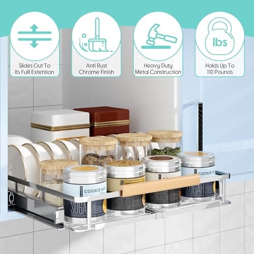 Adjustable Pull Out Cabinet Organizer for Kitchen and Bathroom - 2-Pack