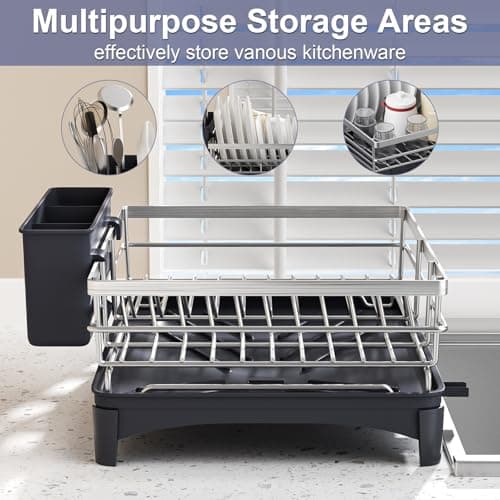 Stainless Steel Kitchen Drying Rack with Drainer and Cutlery Holder