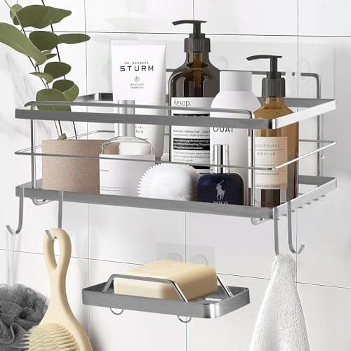 KINCMAX Premium Shower Caddy - Rustproof Stainless Steel Organizer with 4 Hooks