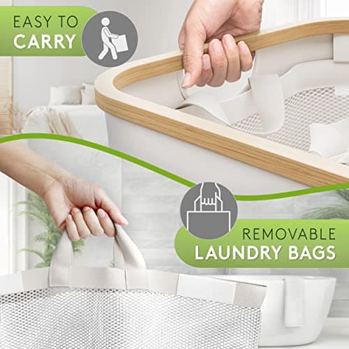 EDELFELD - Collapsible Laundry Hamper with Lid and 3 Sections [150L] - Removable Washing Bags - Large Freestanding Hampers for Laundry