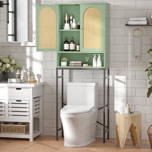 Rattan Over-Toilet Storage Cabinet with Metal Stand and Shelves