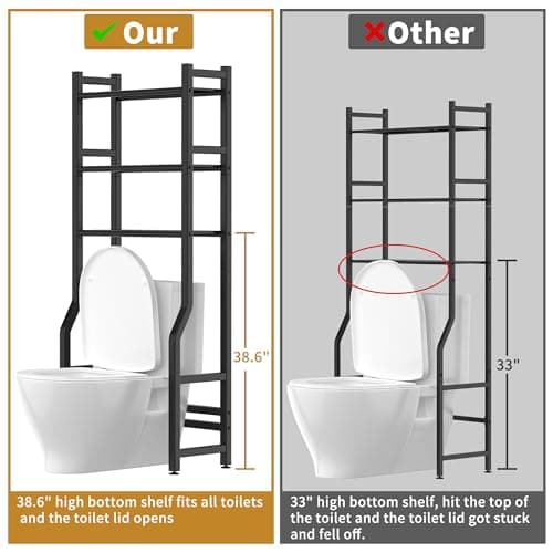 Black 3-Tier Over-the-Toilet Storage Rack with Hooks