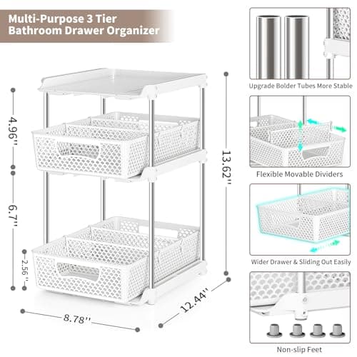 White 3 Tier Under Sink Organizer with Dividers