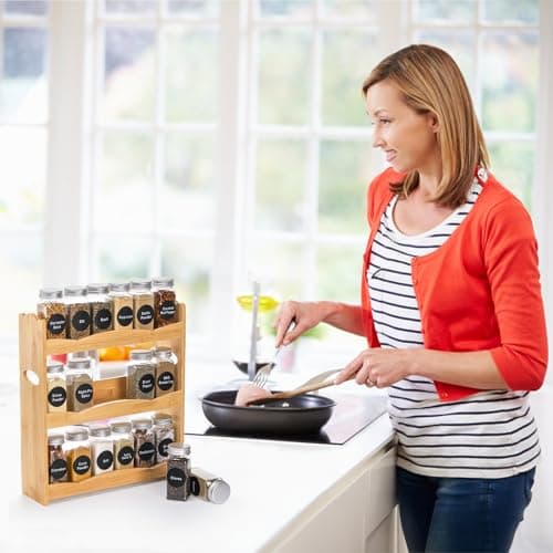 Jucoan 3-Tier Bamboo Spice Rack, Wall Mount Countertop Organizer