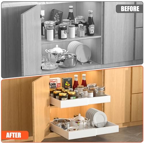 2 Pack Adhesive Pull-Out Cabinet Organizer, 17" Deep, White