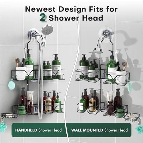 Upgraded Hanging Shower Caddy with Hooks & Soap Holder, Adjustable Height Rack