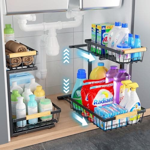 2 Pack Large Metal Under Sink Organizers for Kitchen & Bathroom