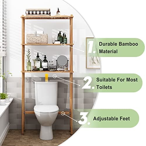 AmazerBath 3-Tier Bamboo Over the Toilet Organizer Rack, Space Saver for Bathroom & Laundry