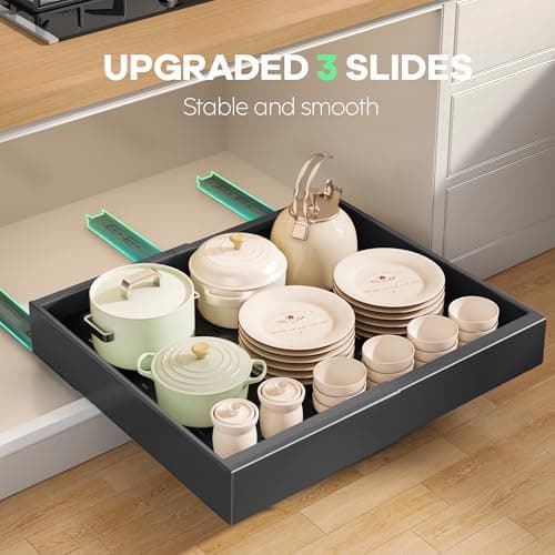 2 Pack Expandable Cabinet Organizer for Kitchen Framed Cabinets, 21" Deep Black