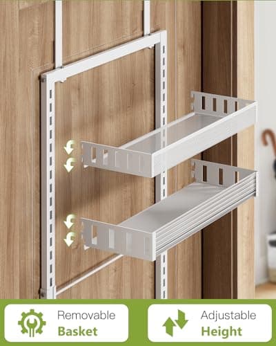 Over the Door Pantry Organizer, Large 8-Tier White Wall Mount Storage