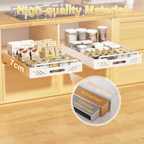 Heavy Duty Slide Out Pantry Shelves with Adhesive Nano Film, 12.32" x 16.97" x 2.76" Kitchen & Living Room Organizer