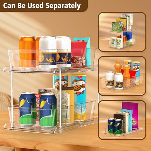 2 Pack Clear 2 Tier Bathroom Organizer with Dividers for Vanity, Kitchen, Closet Storage