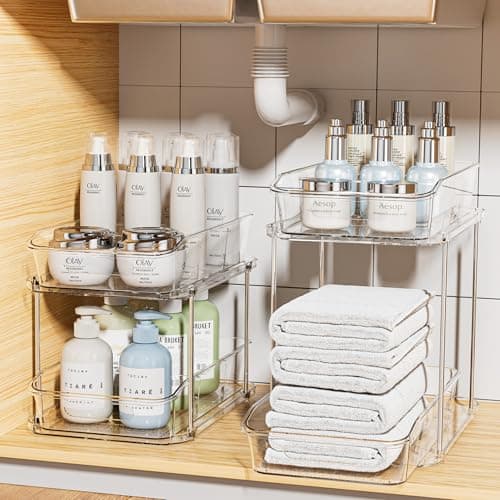 Delamu 2-Tier Clear Under Sink & Kitchen Pantry Storage Organizers