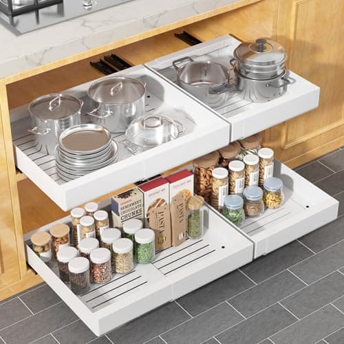 Heavy Duty Expandable Cabinet Organizer, Slide Out Drawers for Kitchen, Pantry, Garage, and Bathroom Storage