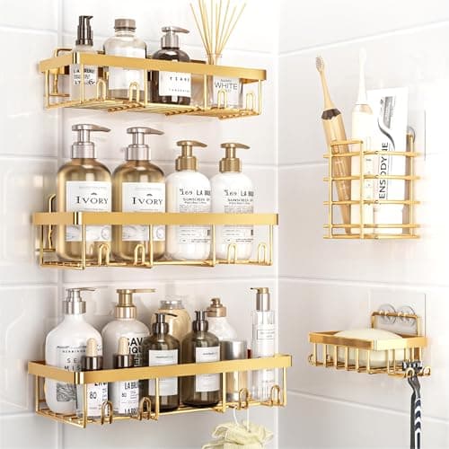 5 Pack Rustproof Stainless Steel Shower Caddy Organizer, Silver