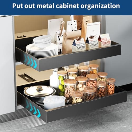 CHENDY Heavy Duty Pull Out Cabinet Organizer for Kitchen and Pantry (Black)