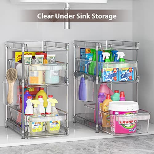 3-Tier Pull-Out Bathroom Organizer with 6 Dividers & 2 Cups