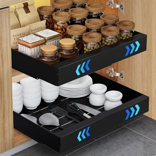 Expandable Pull Out Cabinet Organizer with Adhesive Shelves