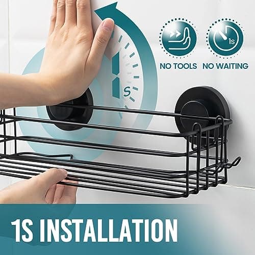 TAILI 2 Pack Heavy Duty Black Metal Shower Organizer with Hooks & Soap Holder