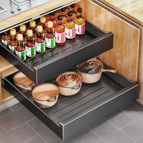 Top Pull Out Cabinet Organizer for Kitchen and Bathroom - 21 Deep, Slide Out Drawers, Under Sink Storage.