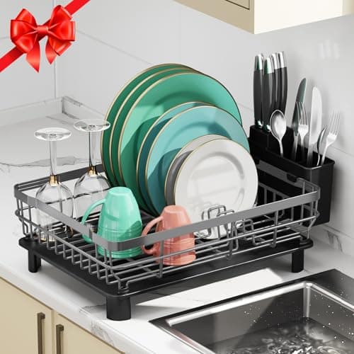 MOUKABAL Large Dish Drying Rack with Removable Holder, Grey/Gray