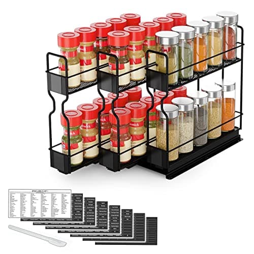 SpaceAid Heavy Duty Spice Rack Organizer, Cabinet Drawer with Labels, 5.2" x 10.75" x 10", 2 Drawers, 2-Tier