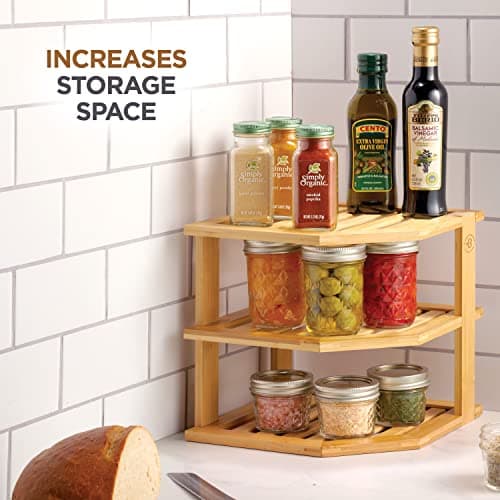 Bamboo Corner Cabinet Organizer Rack - Kitchen, Bathroom & Pantry Space Saver