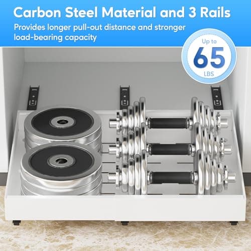 Heavy Duty Roll Out Cabinet Organizer, 16.5" Deep, White, Expandable Drawers