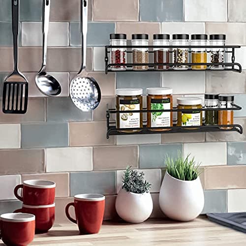 4 Pack Demoyaya Spice Rack Organizer, Wall Mountable with Adhesive or Screws, Spice Shelves Kitchen Pantry