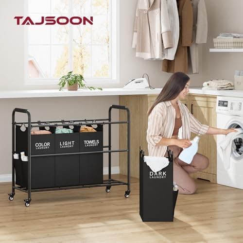 Tajsoon 4 Bag Laundry Sorter Cart, Black