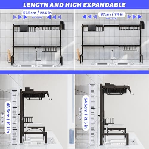 Stainless Steel Over the Sink Drying Rack, Expandable 24-35.5L x 12W x 19-22H