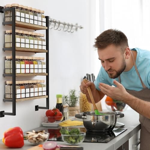Space Saving Spice Rack Organizer for Wall Mount - Easy Installation for up to 56 Jars - Kitchen Seasoning Organizer
