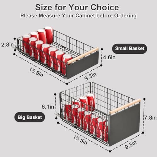 Cabinet Organizer with Slide Out Drawers and Wooden Handle for Kitchen, Pantry, Bedroom, Office