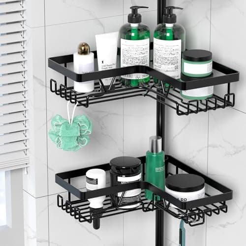 Stainless Steel 4 Tier Corner Shower Caddy - Adjustable 25-114.2 Inch Pole