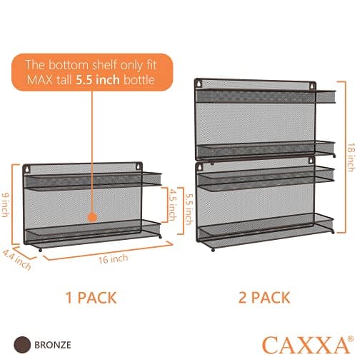 CAXXA 2PK 2-Tier Spice Rack, Bronze Mesh Storage Organizer