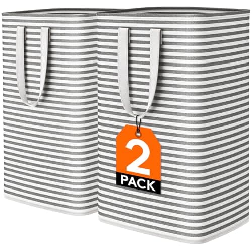 Large Collapsible Laundry Baskets with Carry Handles for Adults - 2 Pack - Grey - 2 x 80L
