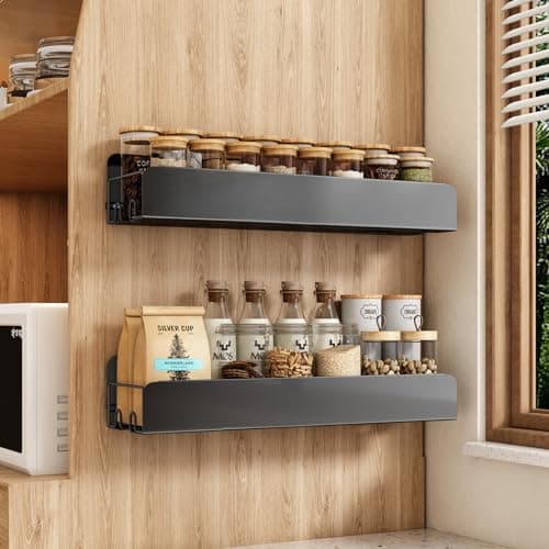 Kitstorack 2-Pack Wall-Mount Spice Rack with Adhesive - 15.7 Organizer for Smooth Walls, Black