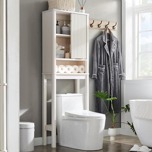RedLemon Curved Profile Toilet Cabinet, 68" Tall, Faux Marble Top, Adjustable Shelf, Natural Oak